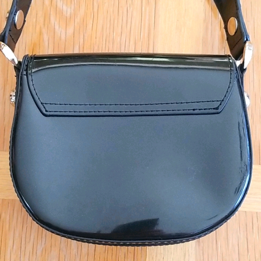 Beijo Silver Stud Black Biker Crossbody Mini Bag - Picture 13 of 16